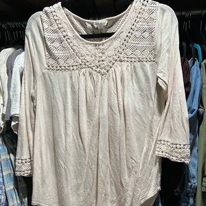Women's Lucky Brand Cream Lace Detail Top Size Medium